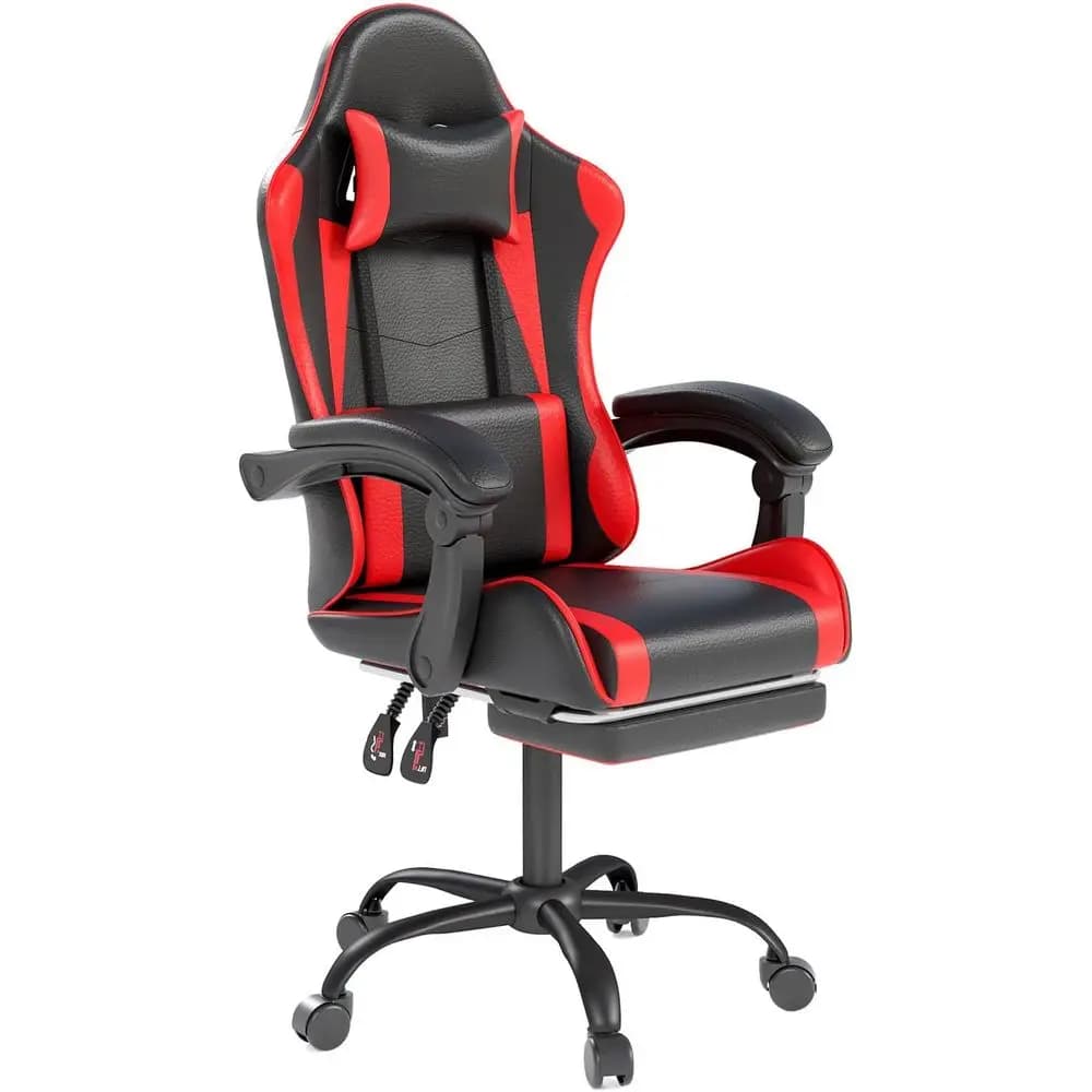 Sedia da Gaming Ergonomica con Schienale Alto, Supporto Lombare e Rotazione, Sedia Direzionale in Pelle Rossa e Nera per Ufficio e Casa