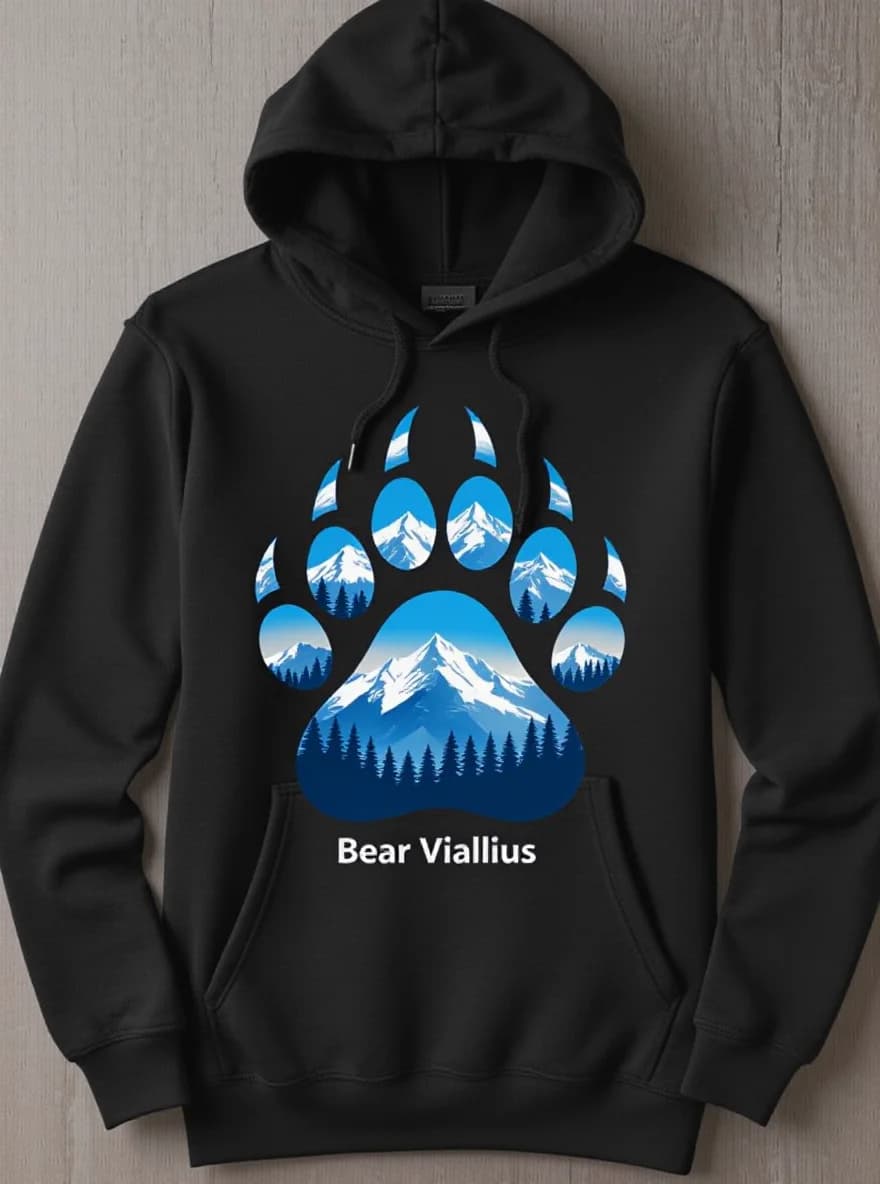 Felpa con cappuccio da uomo Black Bear Paw & Mountain, oversize, morbida, lavabile in lavatrice, calda invernale, quotidiana/esterno