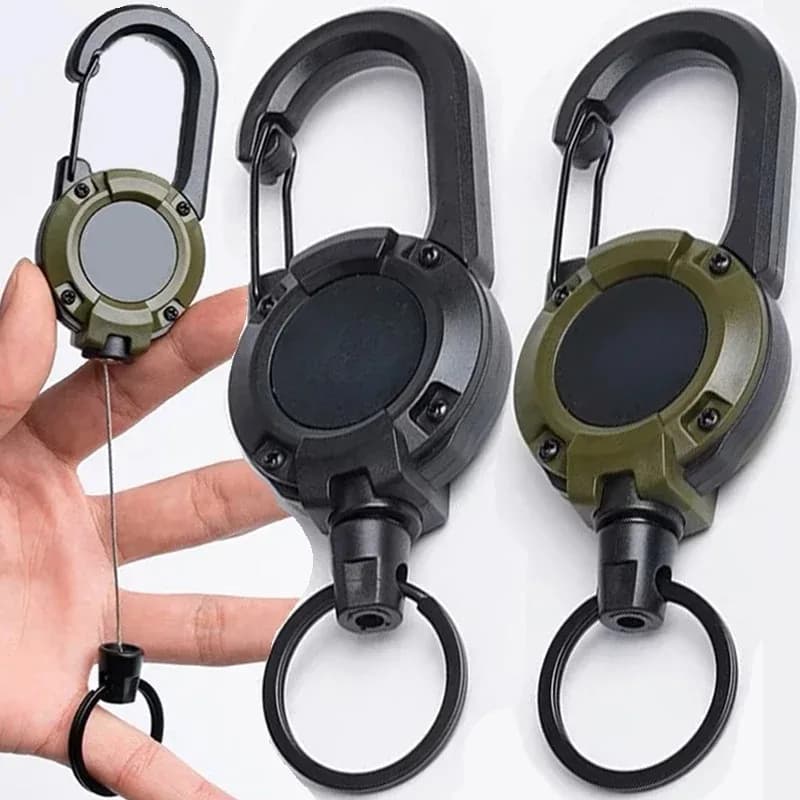 Keychain with retractable carabiner for heavy loads Keychain with durable steel wire snap hook with spring buckle Outdoor sports keychain