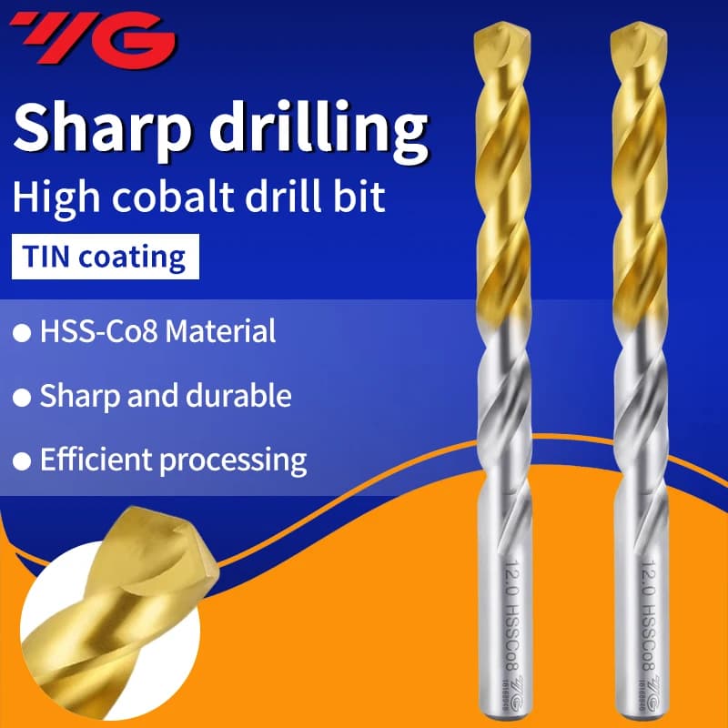 YG D2GP191 HSS-CO8 punta elicoidale multiuso con codolo dritto rivestita in titanio ad alto contenuto di cobalto per acciaio inossidabile e ferro