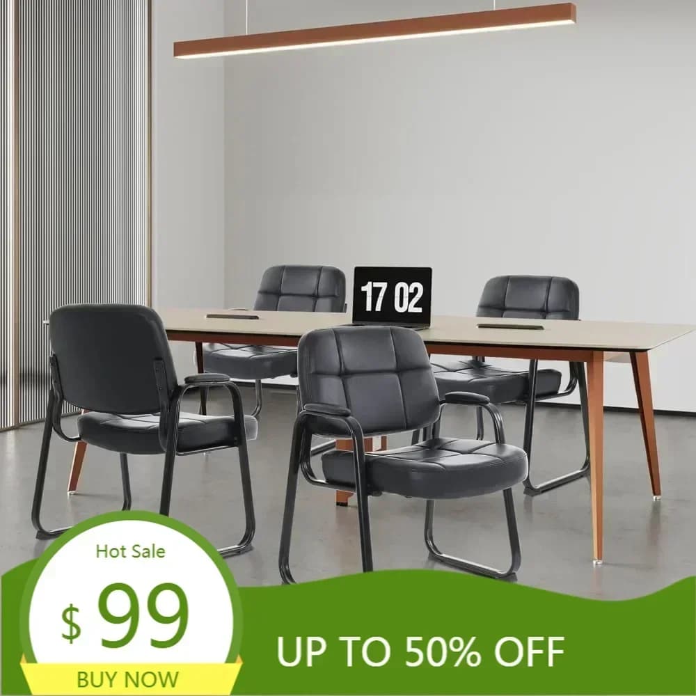 Bestseller: Sedia Ergonomica Imbottita in Pelle per Sala d'Attesa, Grande e Alta, con Braccioli Imbottiti e Base a Slitta per Reception Ufficio e C