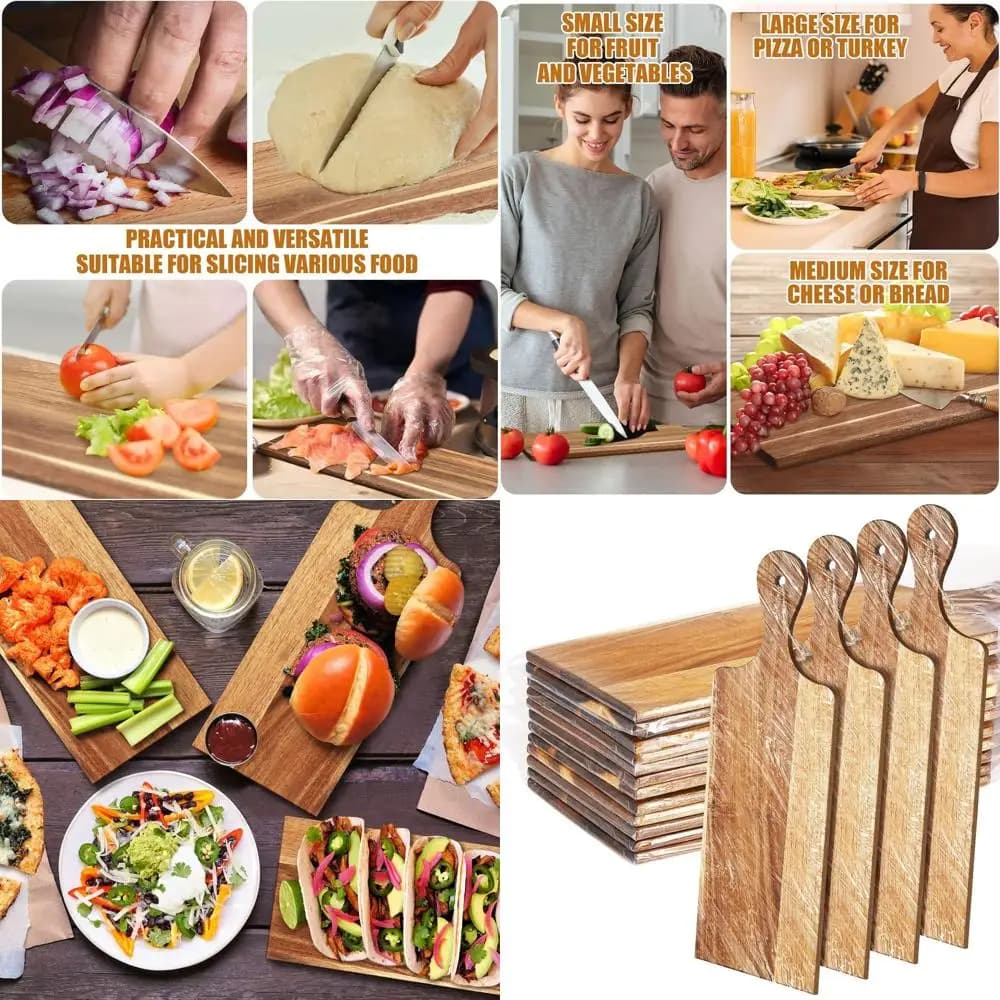 Set of large acacia wood cutting board with handles, 17x6 inch, ideal for cooking, serving, cutting, gift for mom, great for Ve
