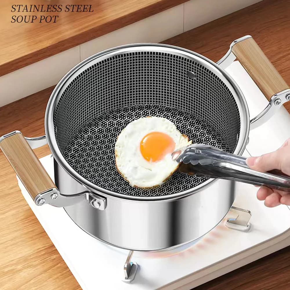 Stainless Steel Soup Pot Wok Hot Pot Honeycomb Non-stick Pot with Lid Home Induction Cooker Gas Stove Universal Frying Pan