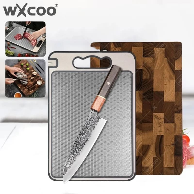 WXCOO 1~3PCS Acacia Wooden Cutting Board Thicken Japanese Santoku Knife Fruit Cutting Hand Forged Meat Cleaver Kitchen Knife Set