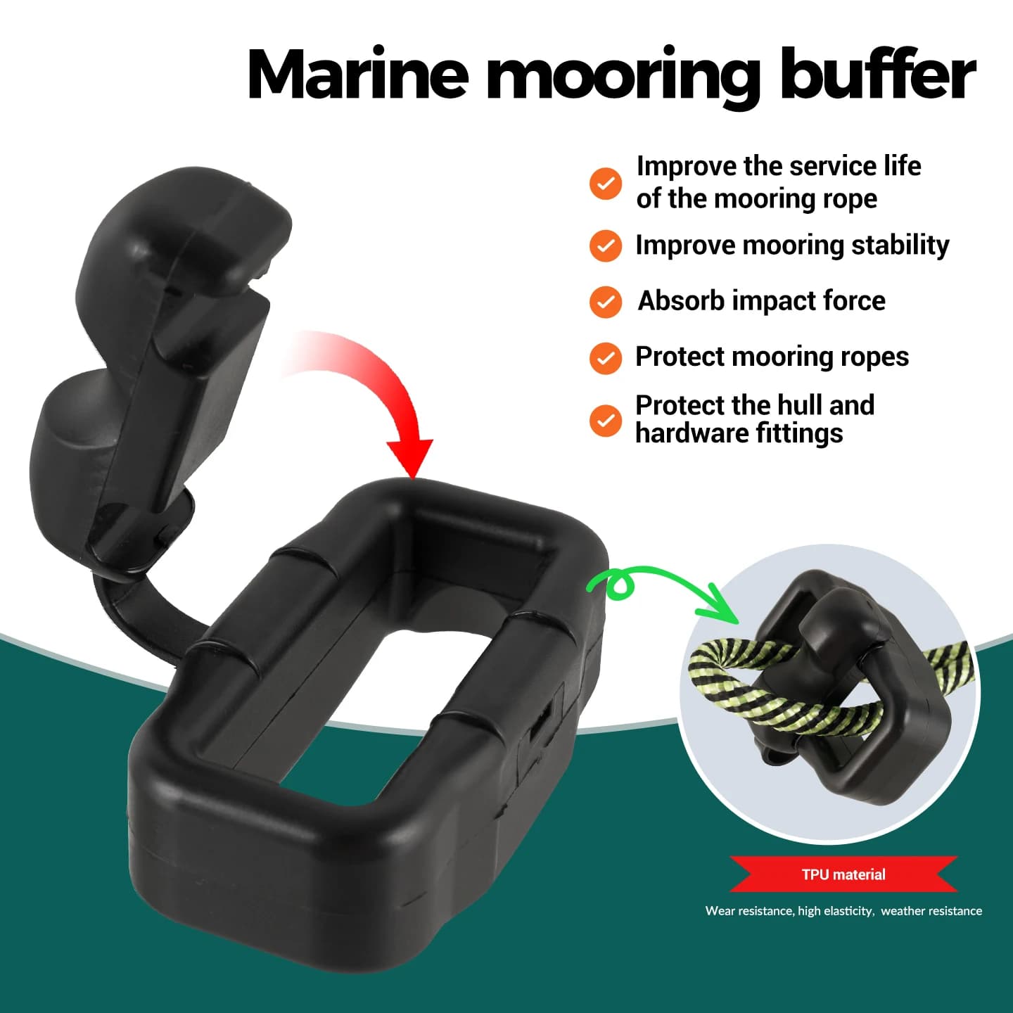 Boat Mooring Buffer Shock Absorber TPU Dock Line Snubber Rope Protector Quick Install for Marine Yacht Docking Rope