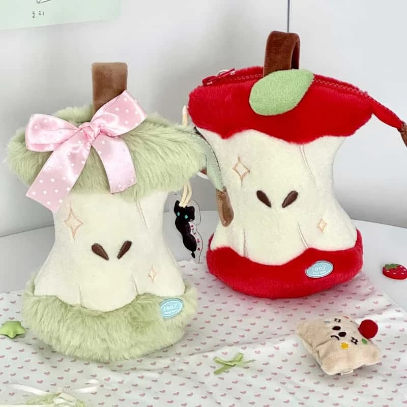 Astuccio in peluche a forma di mela rossa Rizhi Store, organizer per cancelleria Kawaii, borsa per cosmetici carina, regali per ragazze