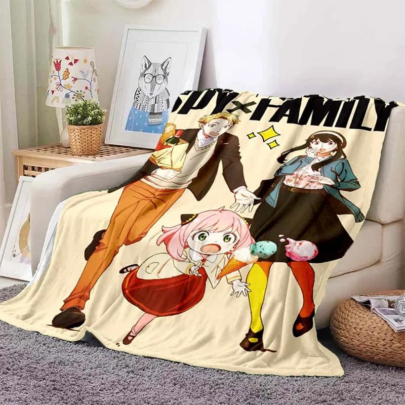 Anime S-Spy x Family Print Flannel Blanket comfort Ultra Soft Warm Throw For Bedroom Living Room Indoor Home Decor Holiday Gift
