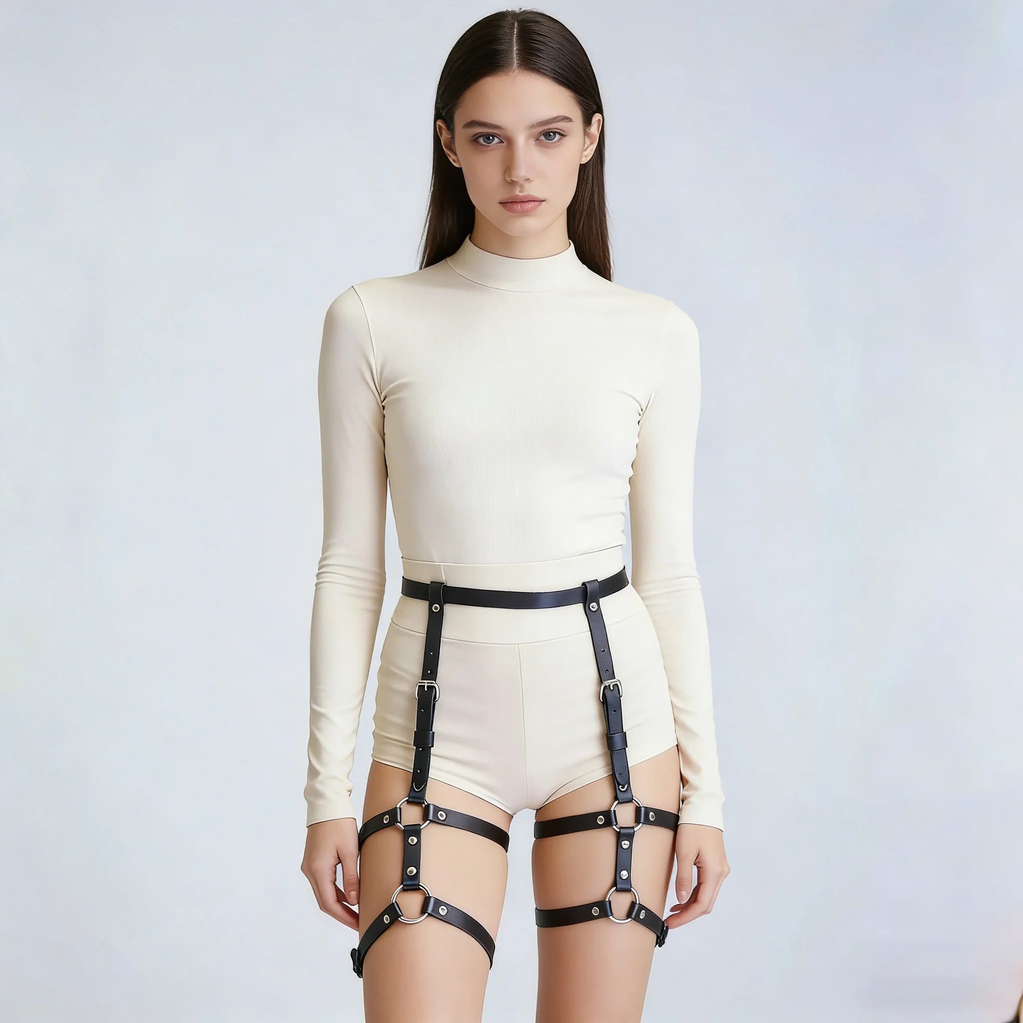 Calze autoreggenti punk alla moda da donna in materiale PU multifunzionale - Fascia per coscia regolabile | Accessori moda