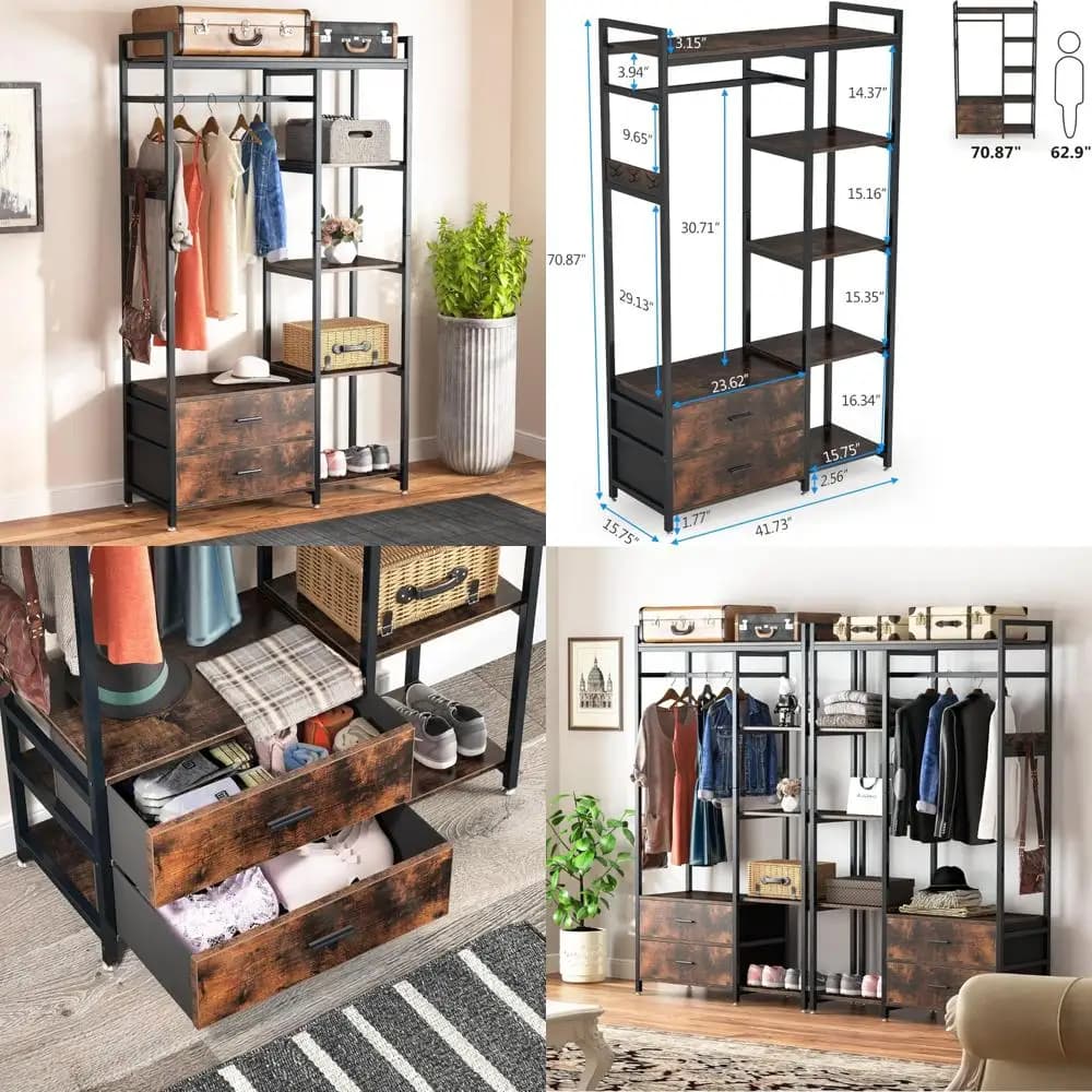5-tier independent coat rack with shelves and drawers, cabinet organizer for efficient storage