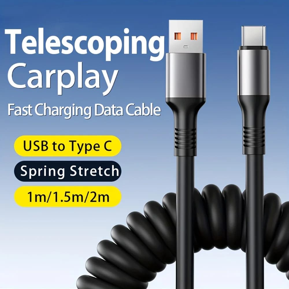 Cavo dati di ricarica rapida con molla telescopica USB/tipo C a tipo C da 100 W 6A Superficie lucida per Samsung Galaxy S23 S22 S21 Xiaomi 14 R
