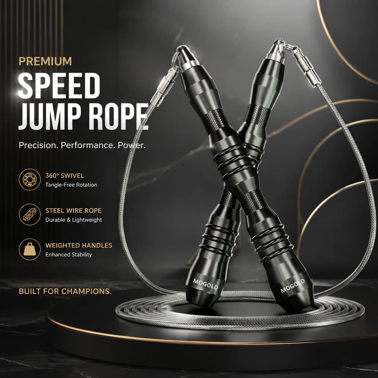 MOGOLD | Metal non-slip handles, super durable steel wire rope – Essential fitness without knots
