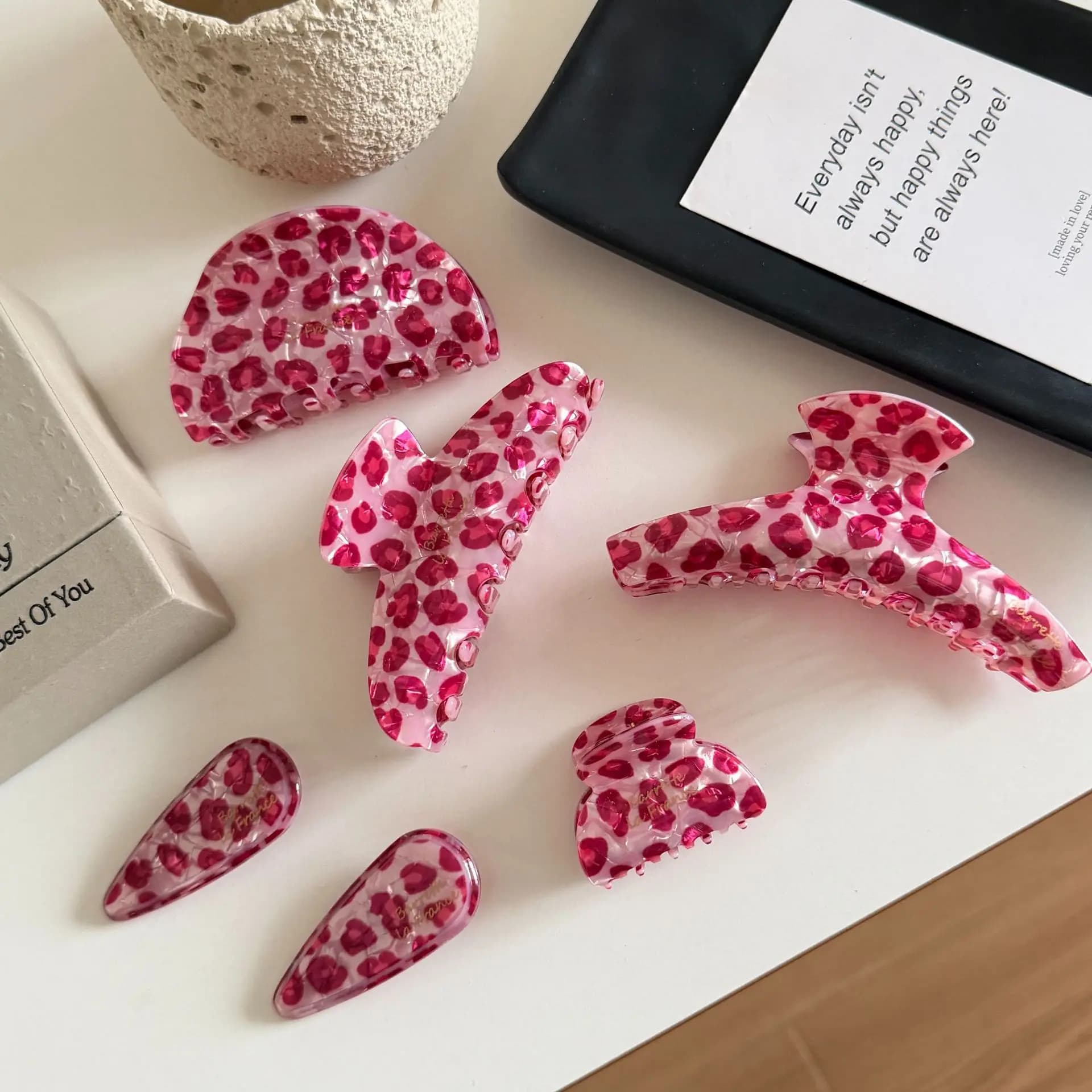 Fermaglio per capelli coreano rosa con stampa leopardata, design di lusso, fermagli per capelli da donna, accessori per capelli