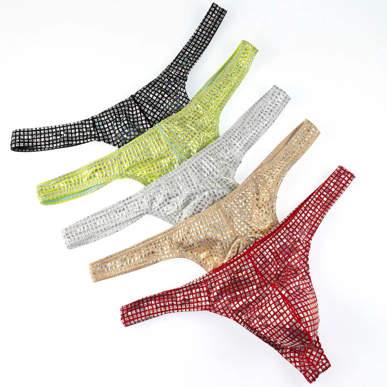 Men's Metallic Sequins Thong Underwear Pouch Support Soft Skin-friendly Breathable Quick Dry 5 Colors Available
