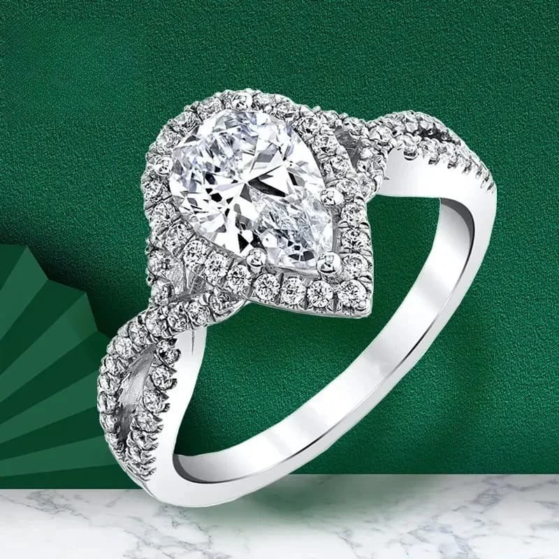 Anelli di fidanzamento a forma di pera 1CT Moissanite Gioielli raffinati a forma di goccia d'acqua con croce per anniversario e matrimonio da donna in argento sterling 925