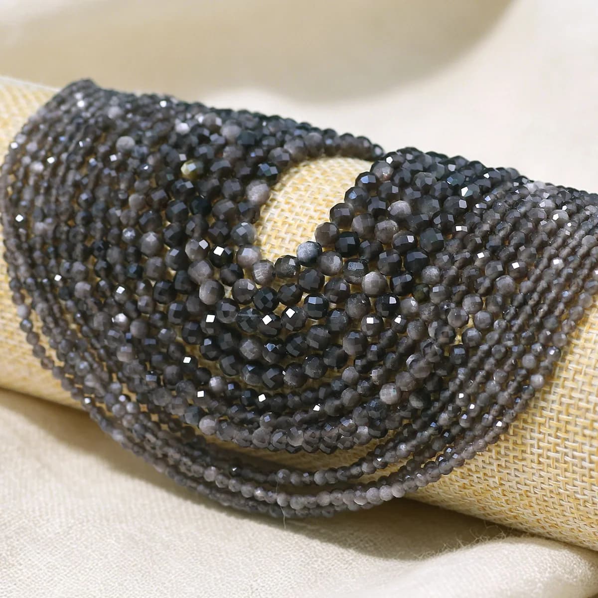 2/3/4mm Silver Obsidian Round Cut Natural Stone For Making Diy Jewellery Accessories Such as Bracelets Necklaces and Key Rings