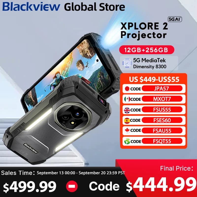 Blackview XPLORE 2 Proiettore 5G AI Telefono robusto 6.73" 3.2K Display AMOLED Dimensity 8300 20000mAh 120W Caricabatterie Cellulare