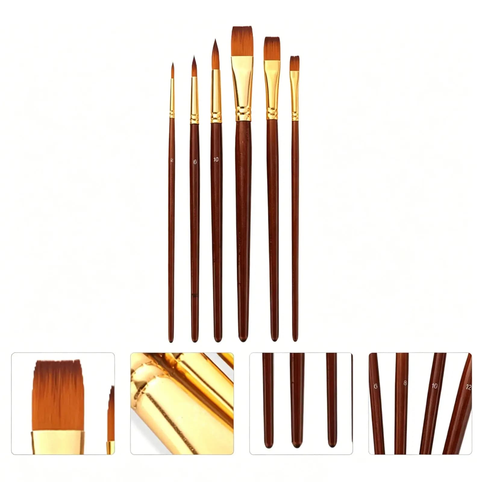 6Pcs Paint Brush Set Nylon Professional Drawing Art Supplies for Watercolor Gouache Oil Painting Artist Painting Tools