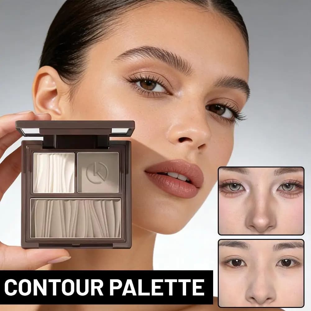 Palette 3-in-1 per Contouring, Illuminante e Ombretto, Kit di Polveri Naturali Opache per Modellare il Viso, Regalo per Donne