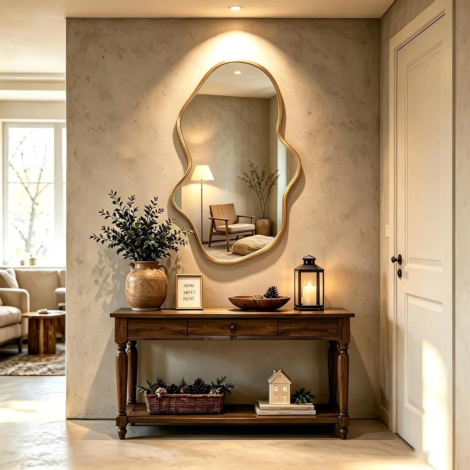 Irregular Wall Mirror, Asymmetrical Gold Bathroom Wavy Mirror | Abstract Mirror for Over Sink, Decorative Cloud, Shatter-Proof H