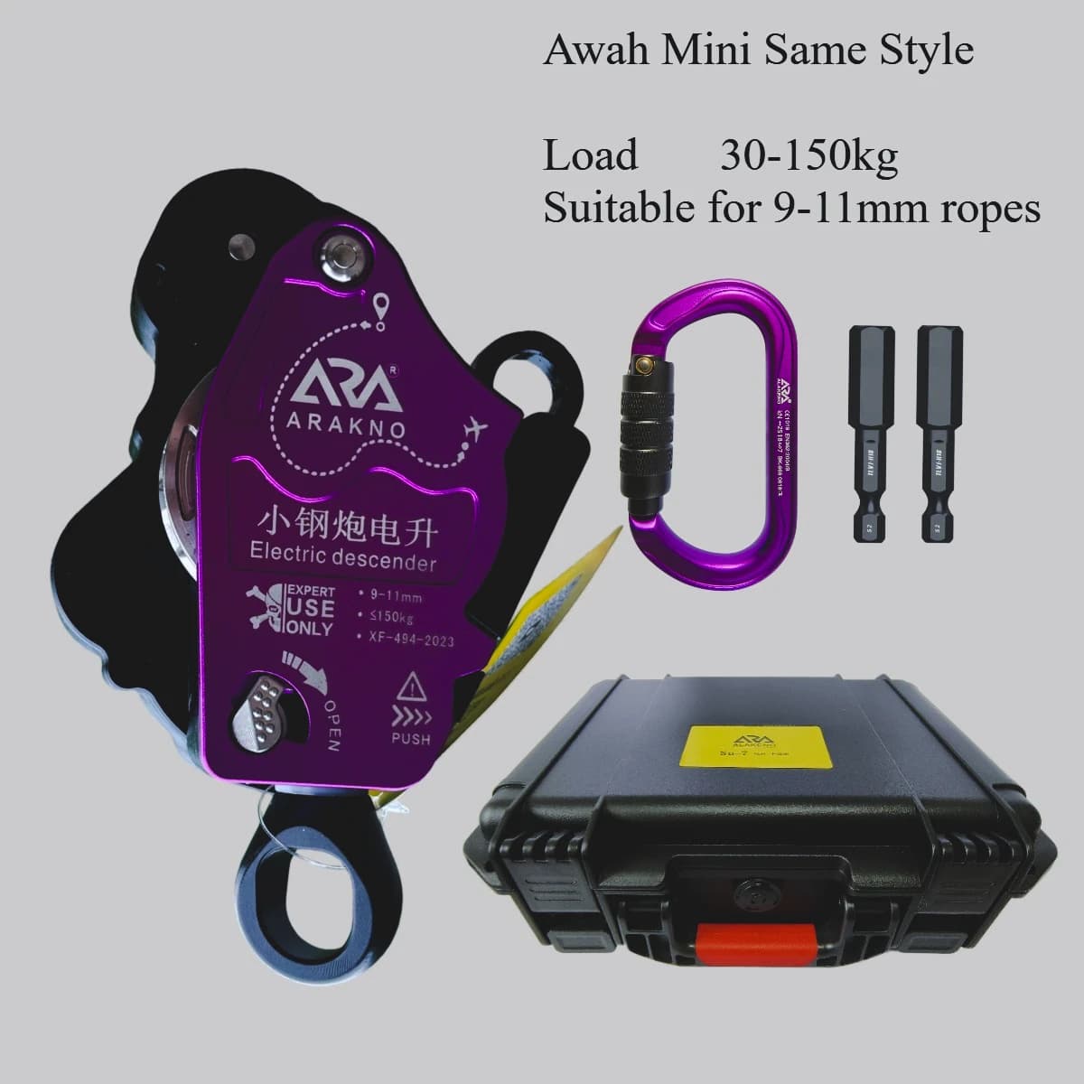 Awah Z3 Fire H1 Arakno XGP Electric Descender Device Load 150kg Lift Descender Device with Universal for 9-11MM Rope Climbing