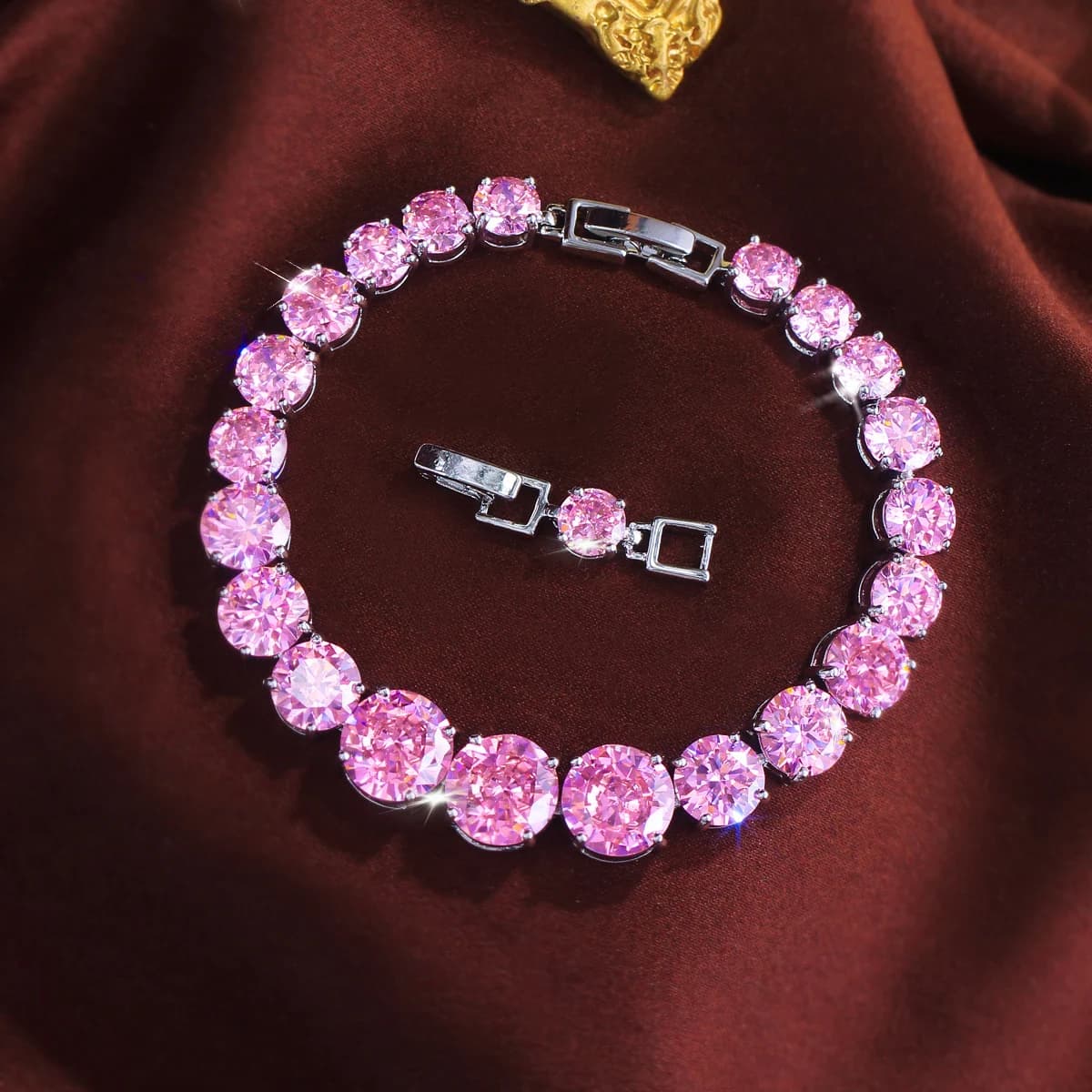 ThreeGraces Fashion Sparkling Big Round Pink Purple Cubic Zirconia Bridal Wedding Party Tennis Bracelet For Women Jewelry B612