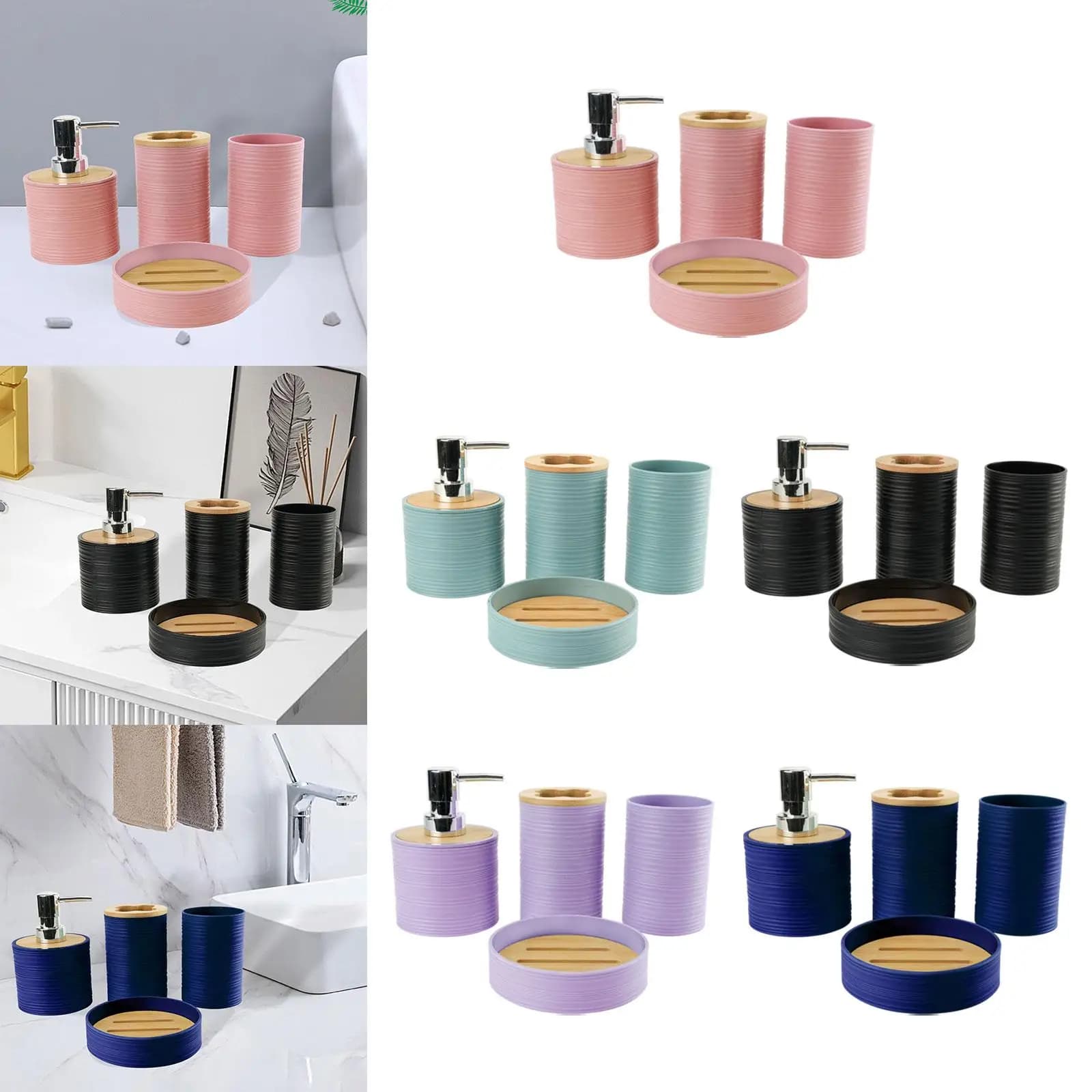 Set di 4 Accessori per il Bagno, Regalo di Benvenuto, Arredo Bagno Moderno, Tazza Decorativa per Collutorio, Portasapone, Portaspazzolino