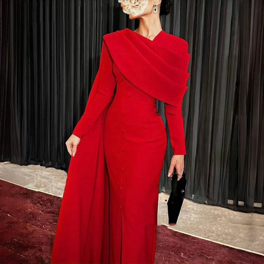 Elegante abito formale rosso abito da sera maniche lunghe spacco frontale abiti da ballo per le donne abiti da festa di nozze personalizzati