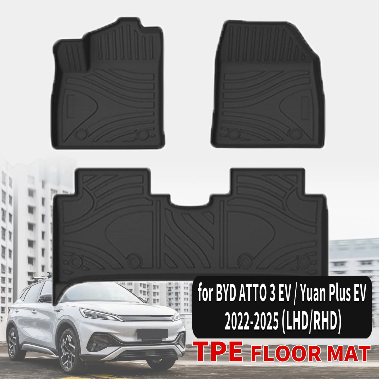 Tappetini e tappetini per bagagliaio in TPE stile Maxpider 3D per BYD ATTO 3 Yuan Plus EV 2023 2024 2025, accessori auto per tutte le stagioni a copertura totale