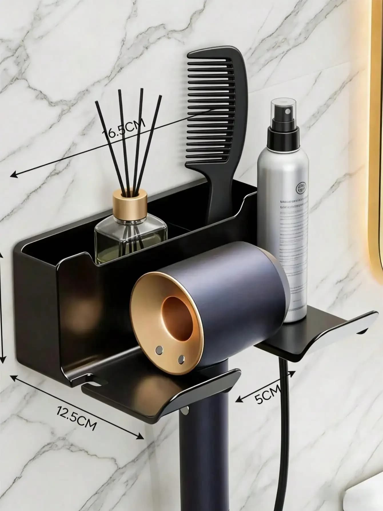 Wall-Mounted Hair Dryer Holder Rack, Home Bathroom Blow Dryer Storage Organizer Shelf