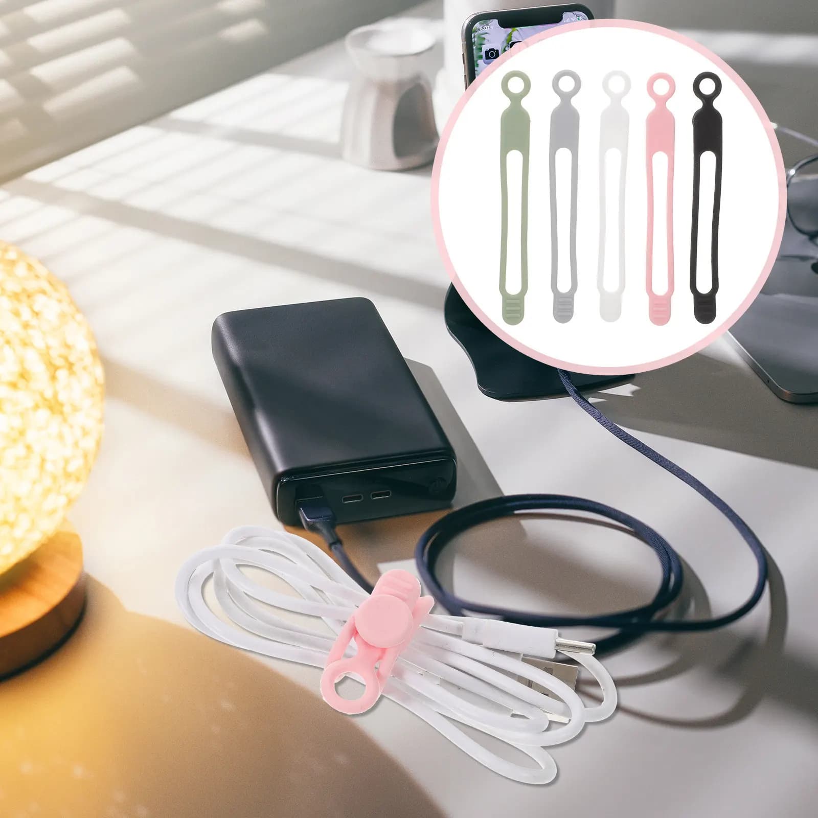 20 Pezzi Organizzatori per Cavi in Silicone Riutilizzabili, Fascette per Gestione Cavi USB, Avvolgicavi per Cavi di Ricarica