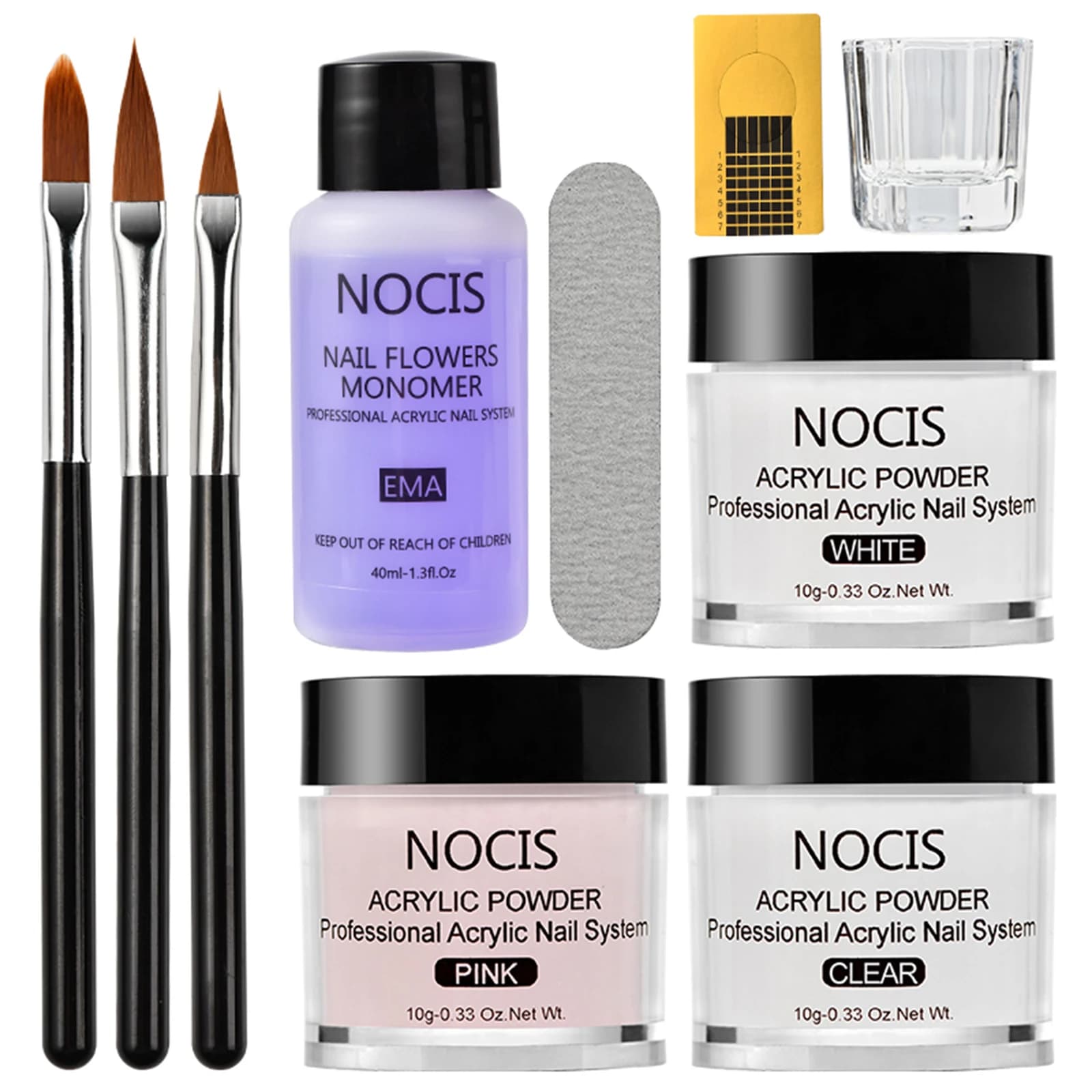 NOCIS Kit per unghie acriliche Polvere acrilica Set di liquidi acrilici Nail art Polvere di cristallo Monomero liquido con penne per unghie Forme per unghie