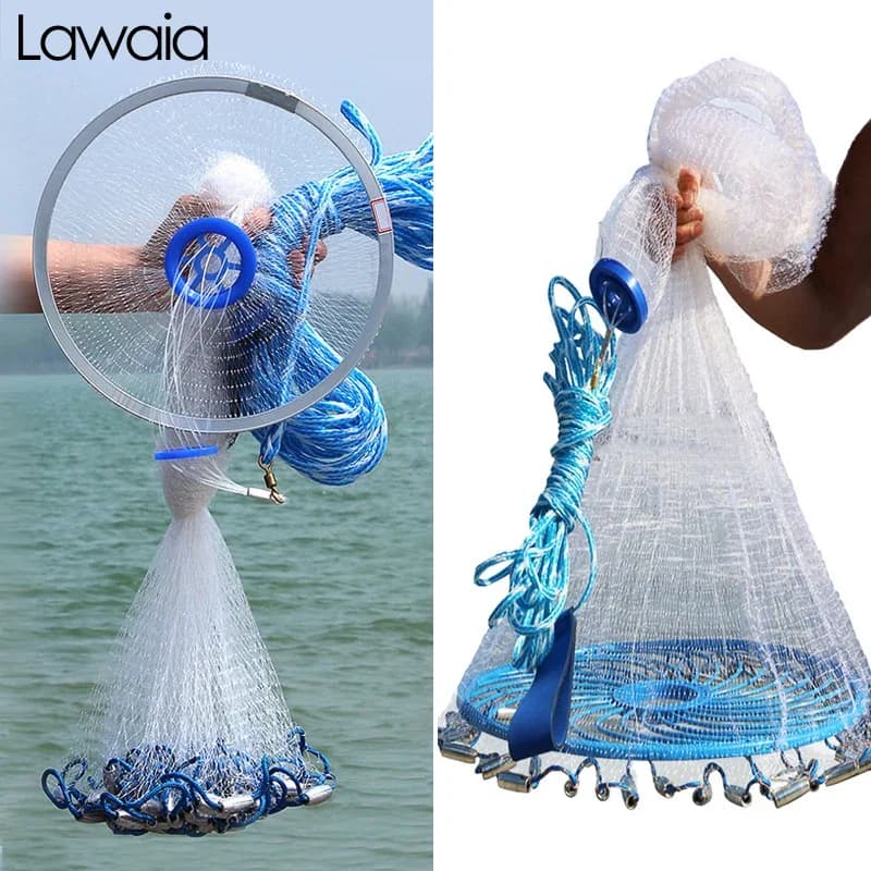 Lawaia rete fusa a mano 240cm 420cm 600cm rete monofilamento filo di Nylon materiale alluminio o anello di plastica blu rete pieghevole