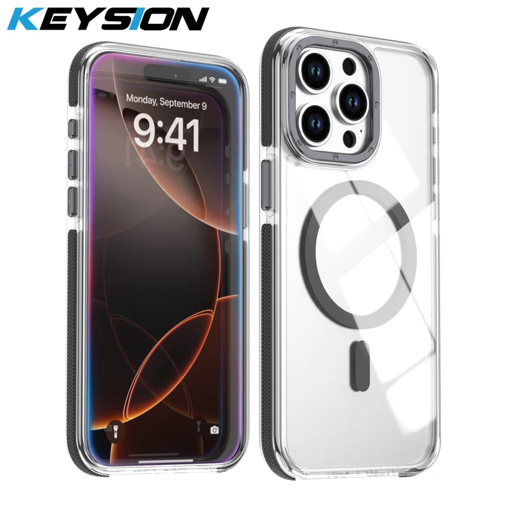 KEYSION Custodia magnetica trasparente HD per MagSafe per iPhone 11 12 13 14 15 Pro Max Cover posteriore antiurto per ricarica wireless