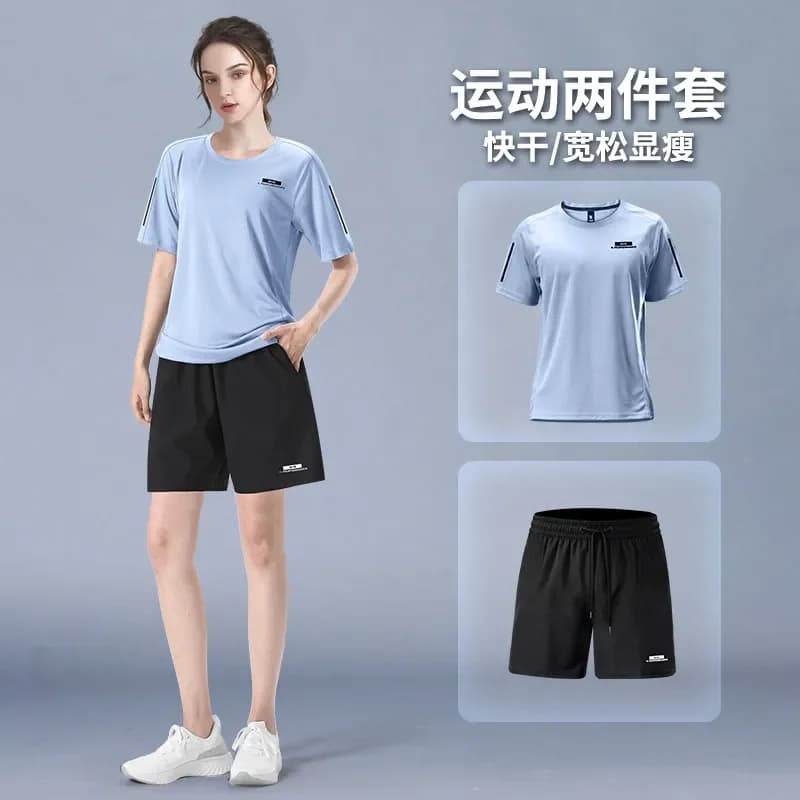 Completo Sportivo Estivo da Donna 2 Pezzi - T-Shirt e Pantaloncini ad Asciugatura Rapida - Abbigliamento per Yoga e Allenamento in Palestra