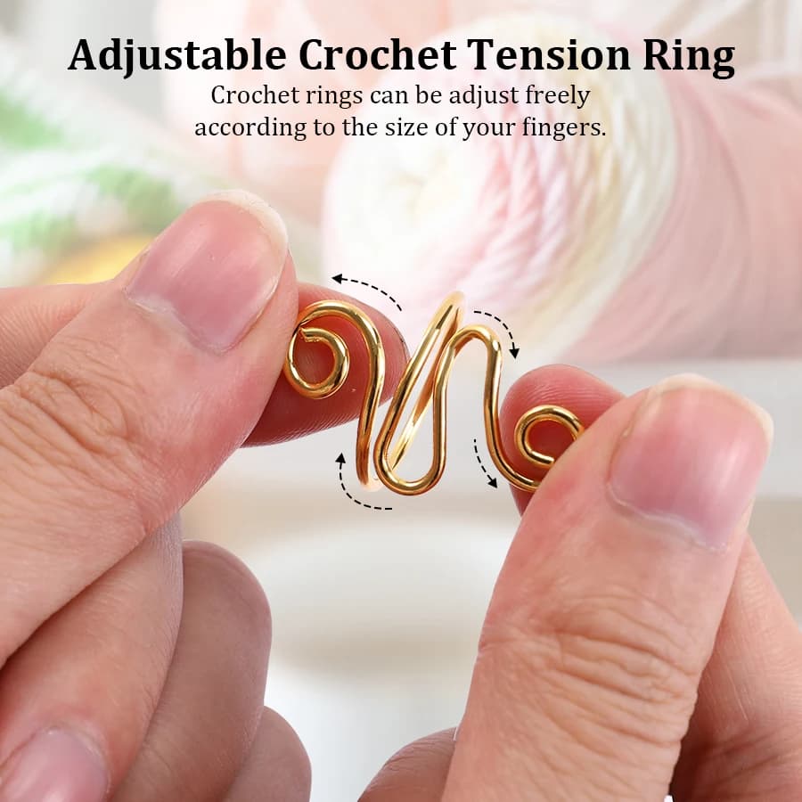 Anello con gancio regolabile Anello di tensione del filato Anello per maglieria all'uncinetto Uncinetto Anello per filo Tessitura fatta a mano Cucito Accessori per maglieria