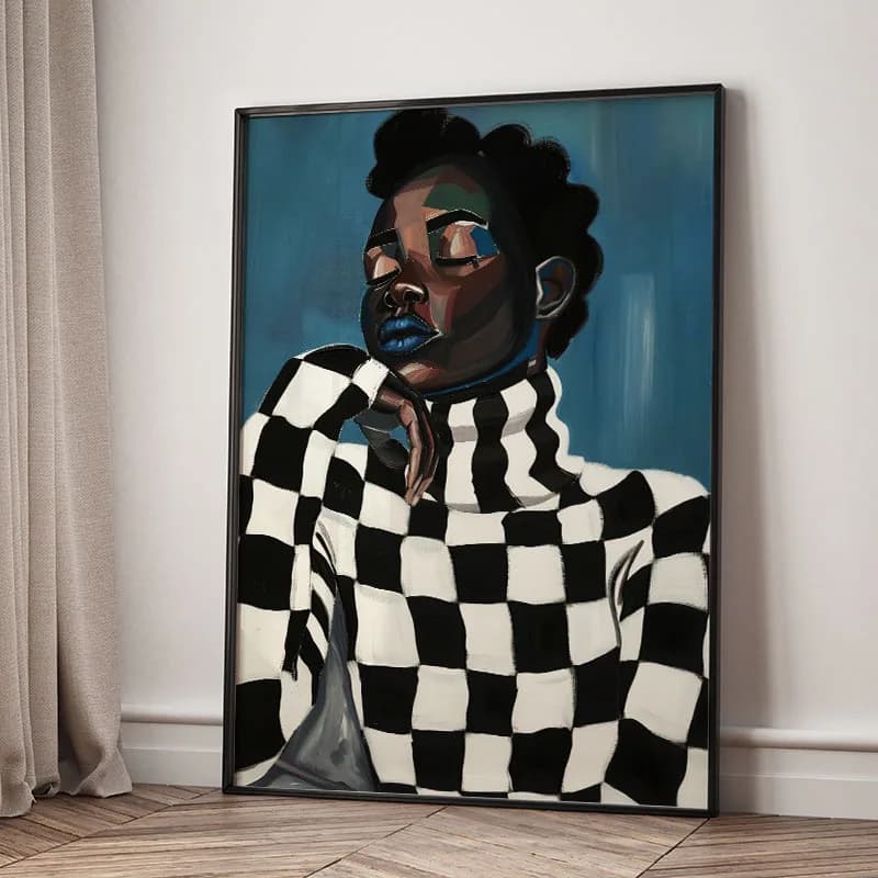 Black Striped Grid Girl Book Coffee Egg Abstract Posters Wall Art Canvas Print Painting Hotel Bar Pictures For Living Room De