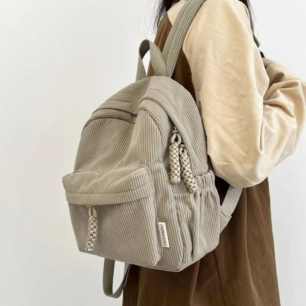 Teenager Solid Color Corduroy Backpack Rucksack Commuting Small School Bags Large Capacity Handbag Student Book Bags Women