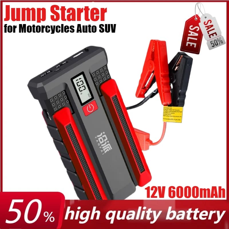 Avviatore portatile per auto 12V 6000mAh con batteria ricaricabile per compressore d'aria per motocicli SUV per auto