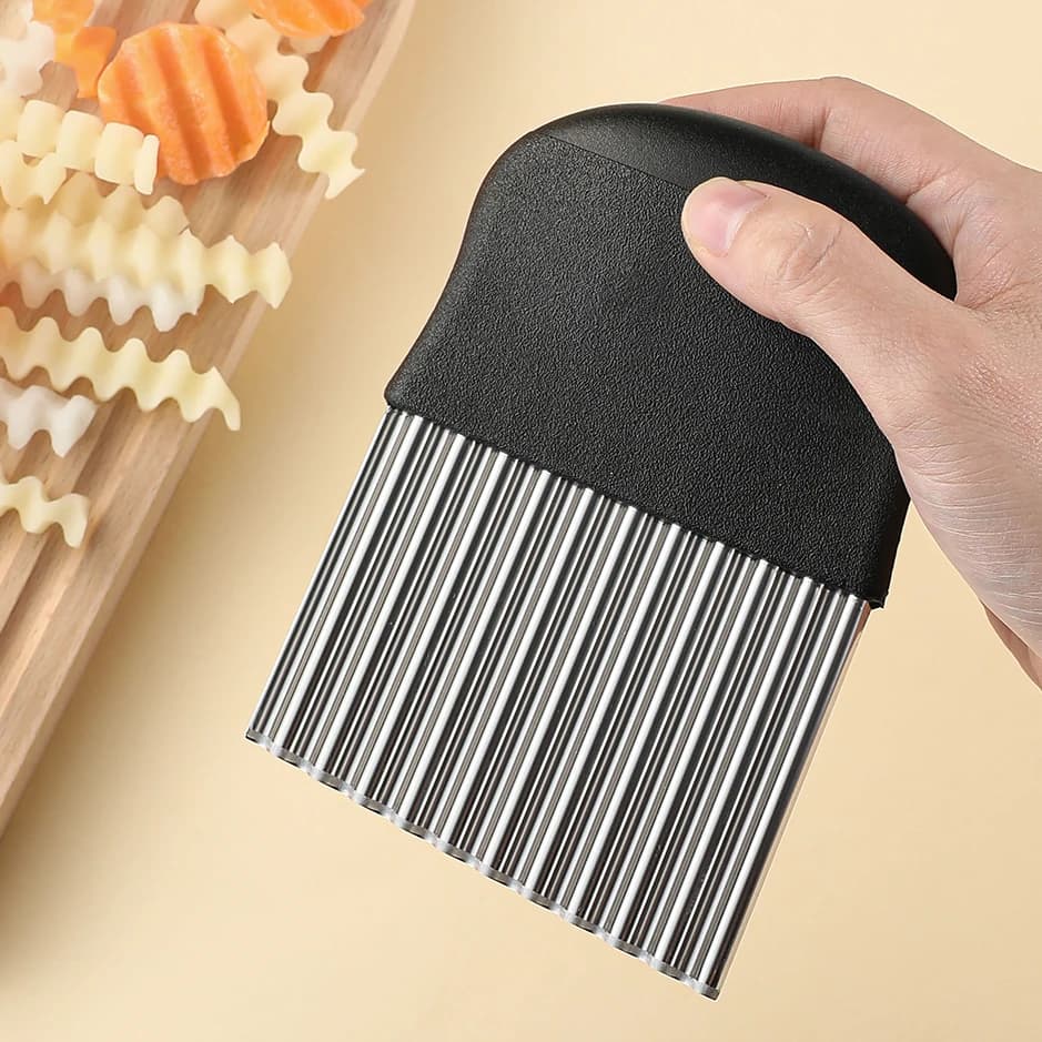 Affettatrice per Patatine in Acciaio Inossidabile, Tagliaverdure e Frutta Ondulata, Coltello da Cucina, Utensile per Patatine Fritte, Gadget