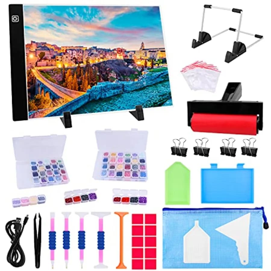 Kit Tavoletta Luminosa A4 per Diamond Painting da 183 Pezzi, Accessori per Diamond Painting, Tavola Luminosa con Strumenti per Pittura 5D