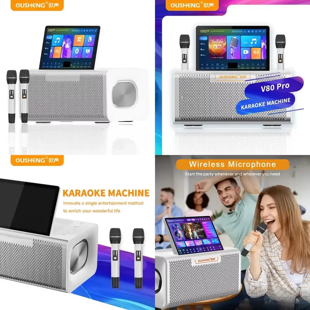 Jukebox e Macchina Karaoke Professionale Versione 5.0 con 4 Altoparlanti in Plastica ABS Compatta per Canto Intelligente Domestico per Famiglie
