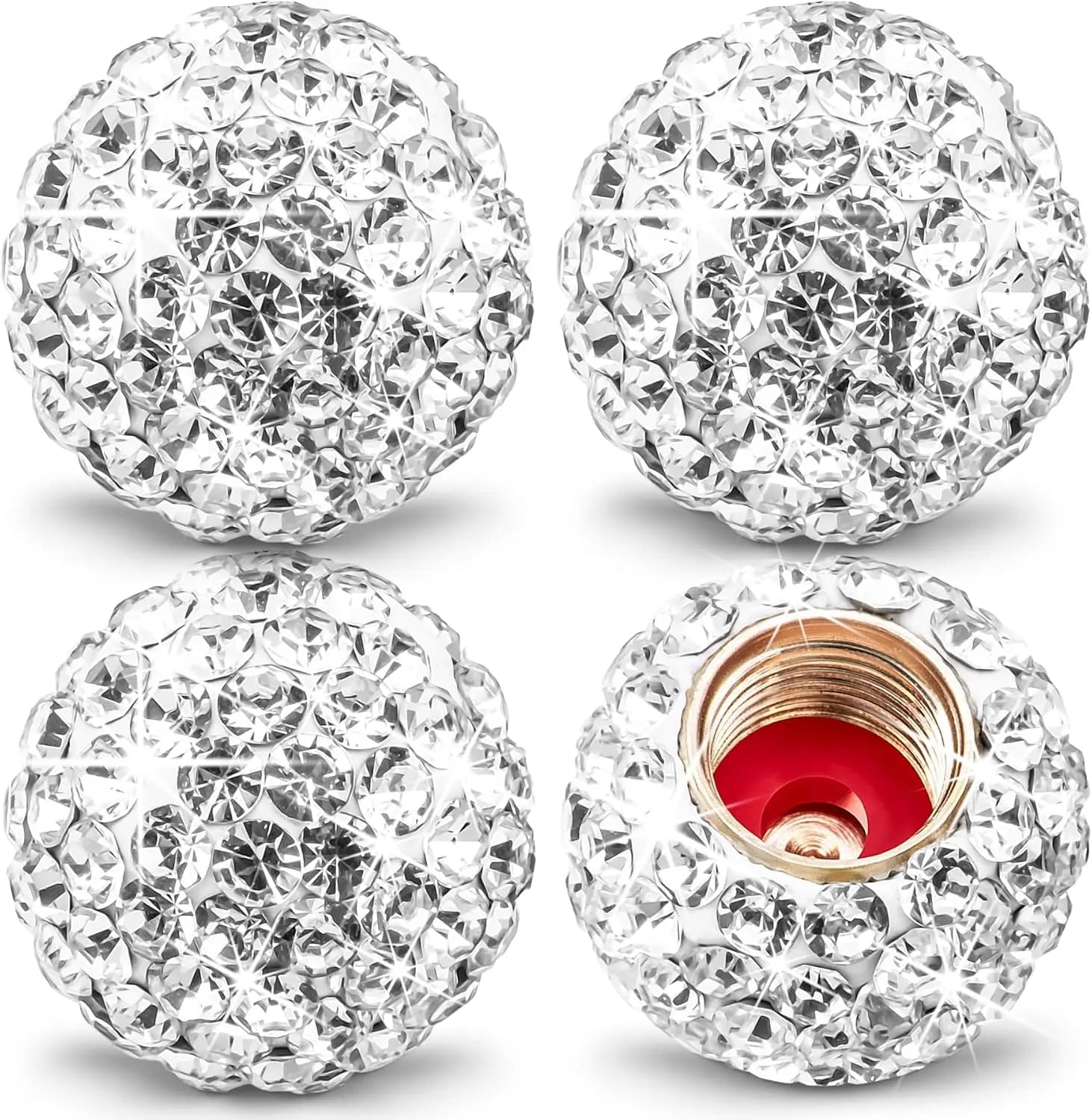 4PCS Crystal Rhinestone Tire Valve Caps, Shiny Diamond Car Wheel Caps for Women, Universal Fit Cars SUV Trucks Bikes Motorcycles Bicycles White