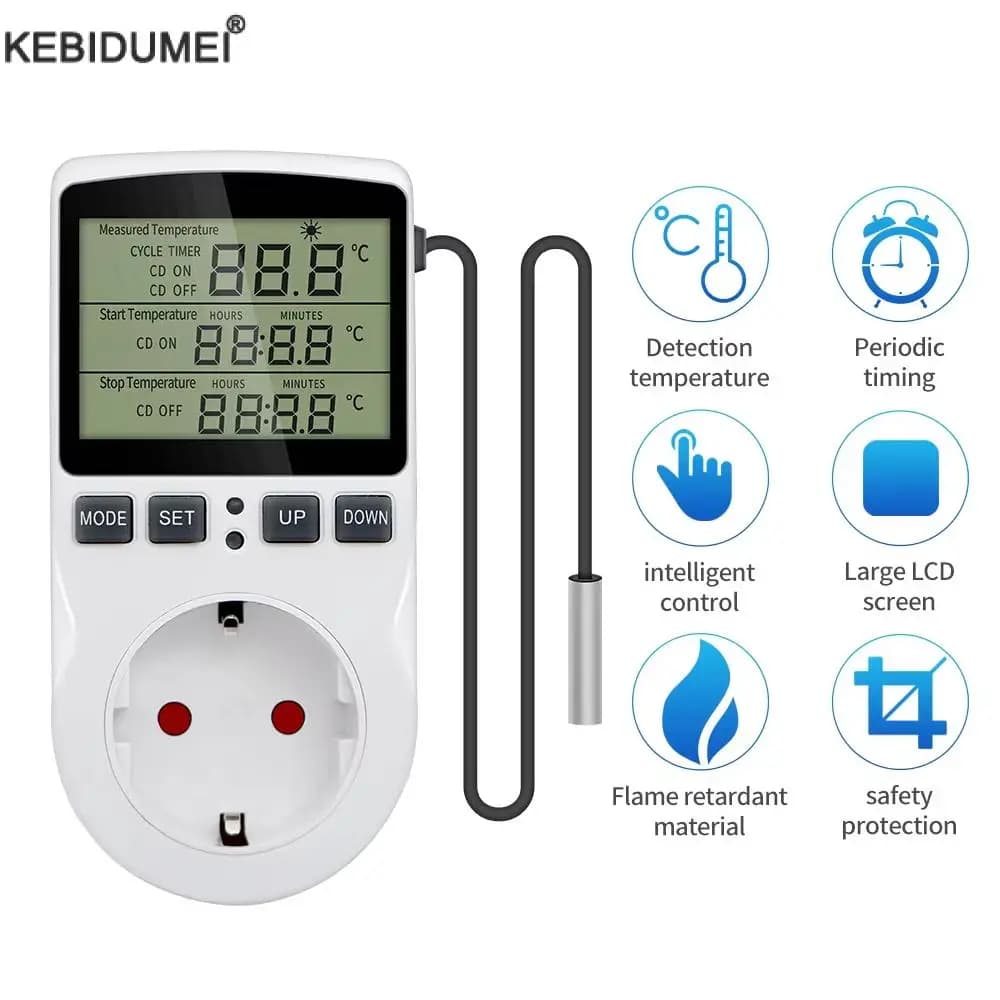 Presa regolatore di temperatura Termostato digitale Presa timer 120/220V Presa riscaldamento Interruttore di raffreddamento con sonda sensore