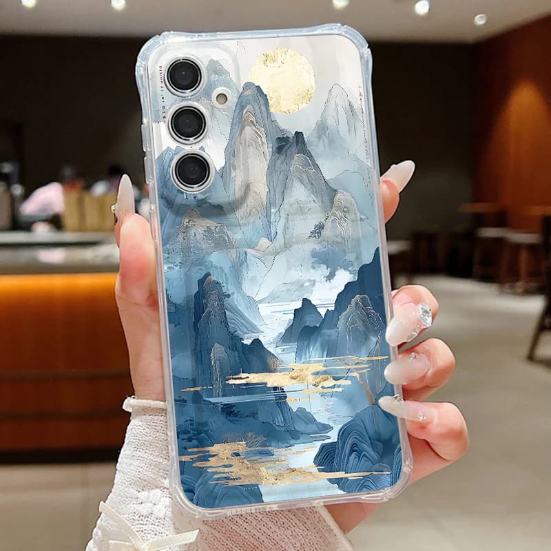 Custodia per telefono con motivo paesaggio montano per Samsung Galaxy S25 FE S26 S24 S23 Ultra S22 Plus S25 Edge, trasparente con porta carte e funzione portafoglio