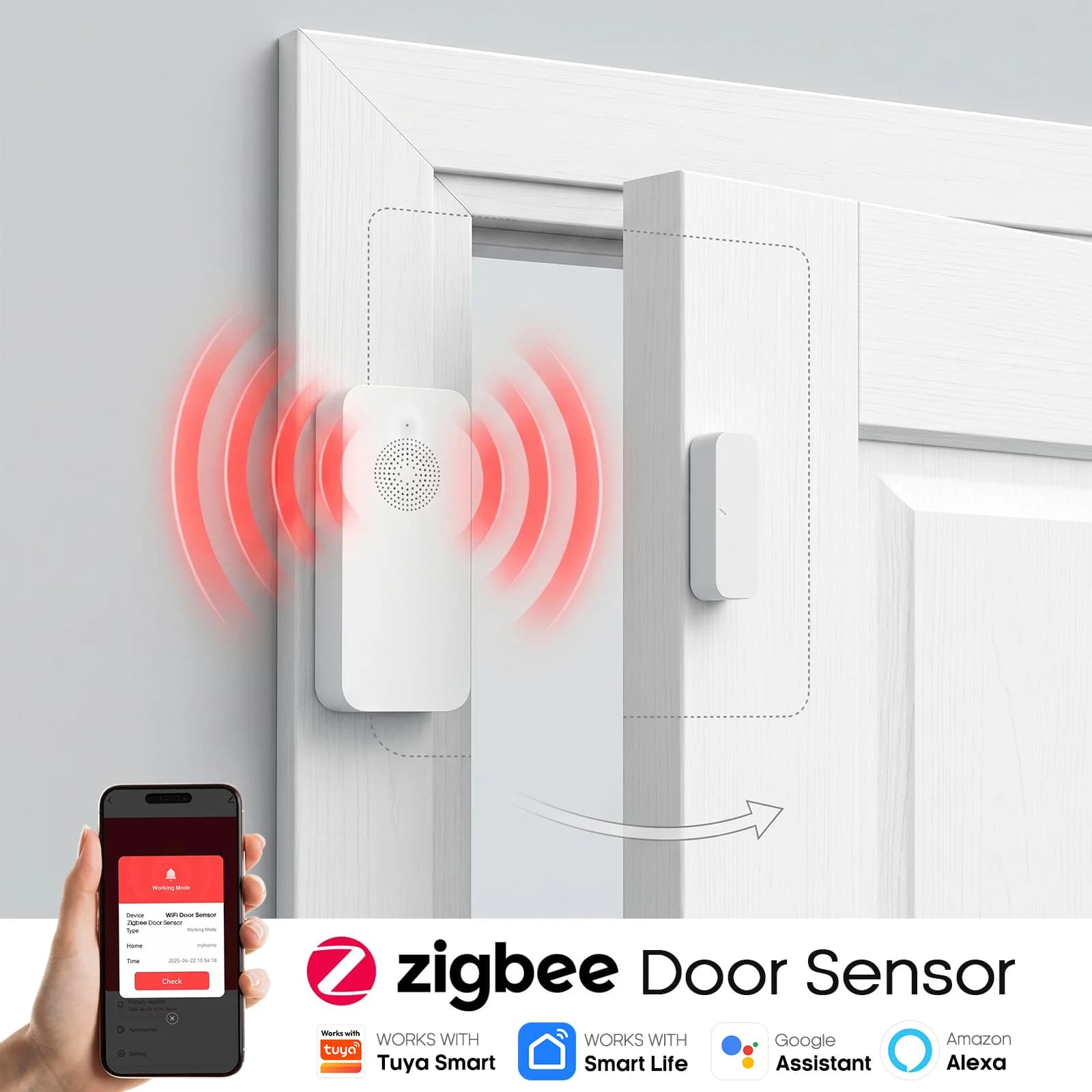 PGST Door Window Magnetic Sensor Works with Alexa Google Tuya Zigbee Door Sensor Home Alarm Security System