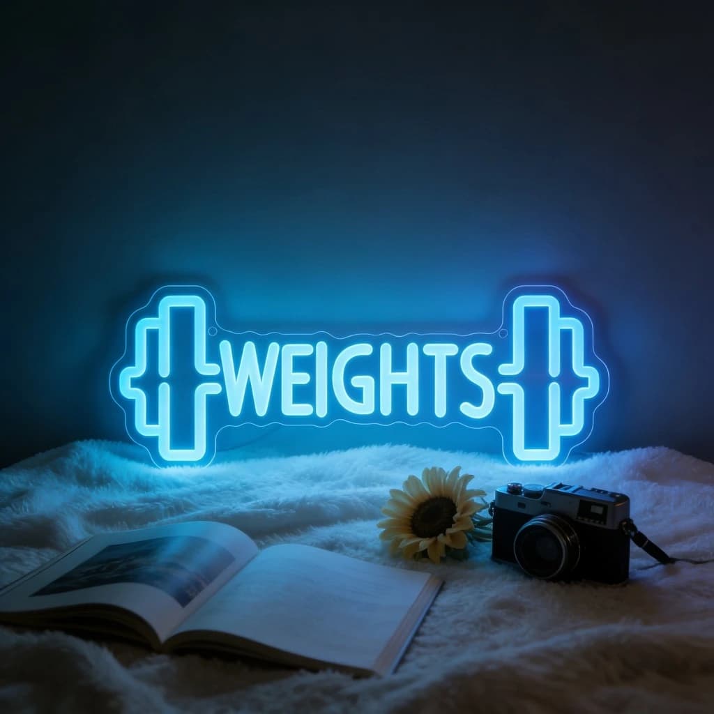 Insegna LED Neon con Scritta 'WEIGHTS', Luce Neon USB Dimmerabile per Palestra, Sala Giochi, Camera da Letto, Soggiorno, Regalo di Compleanno, Decorazione Murale