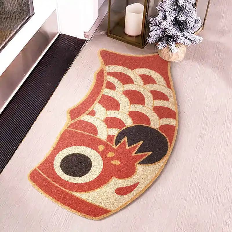 VIKAMA Cartoon Door Carpet Carp Flag Door Foot Mat-Washable Non-Slip Imitation Cashmere Area Rugs for Indoor Living Room Decor