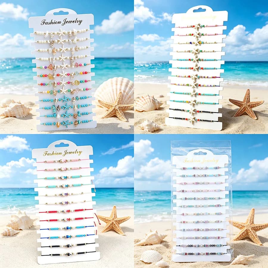 Nuovo Braccialetto Boho da Donna con Ciondoli a Forma di Stella Marina, Conchiglia e Pesci, Gioielli Versatili per Vacanze al Mare