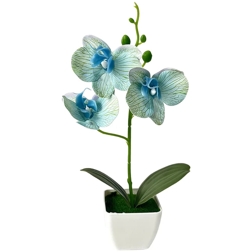 Artificial Phalaenopsis Orchid Potted Plant in Chic White Square Pot with Artificial Moss for Home Office Balcony Decor
