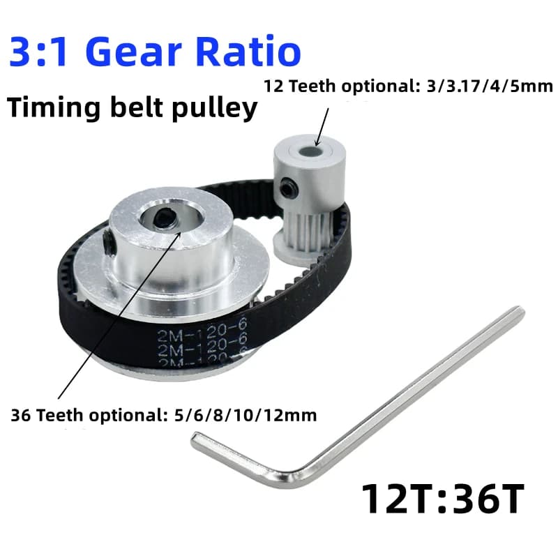2GT 2M 12T 36 Denti GT2 36T 12T Set di pulegge per cinghia dentata Foro 3 ~ 12mm Larghezza cinghia 6/10mm Kit cinghia puleggia sincrona ruota di tensionamento